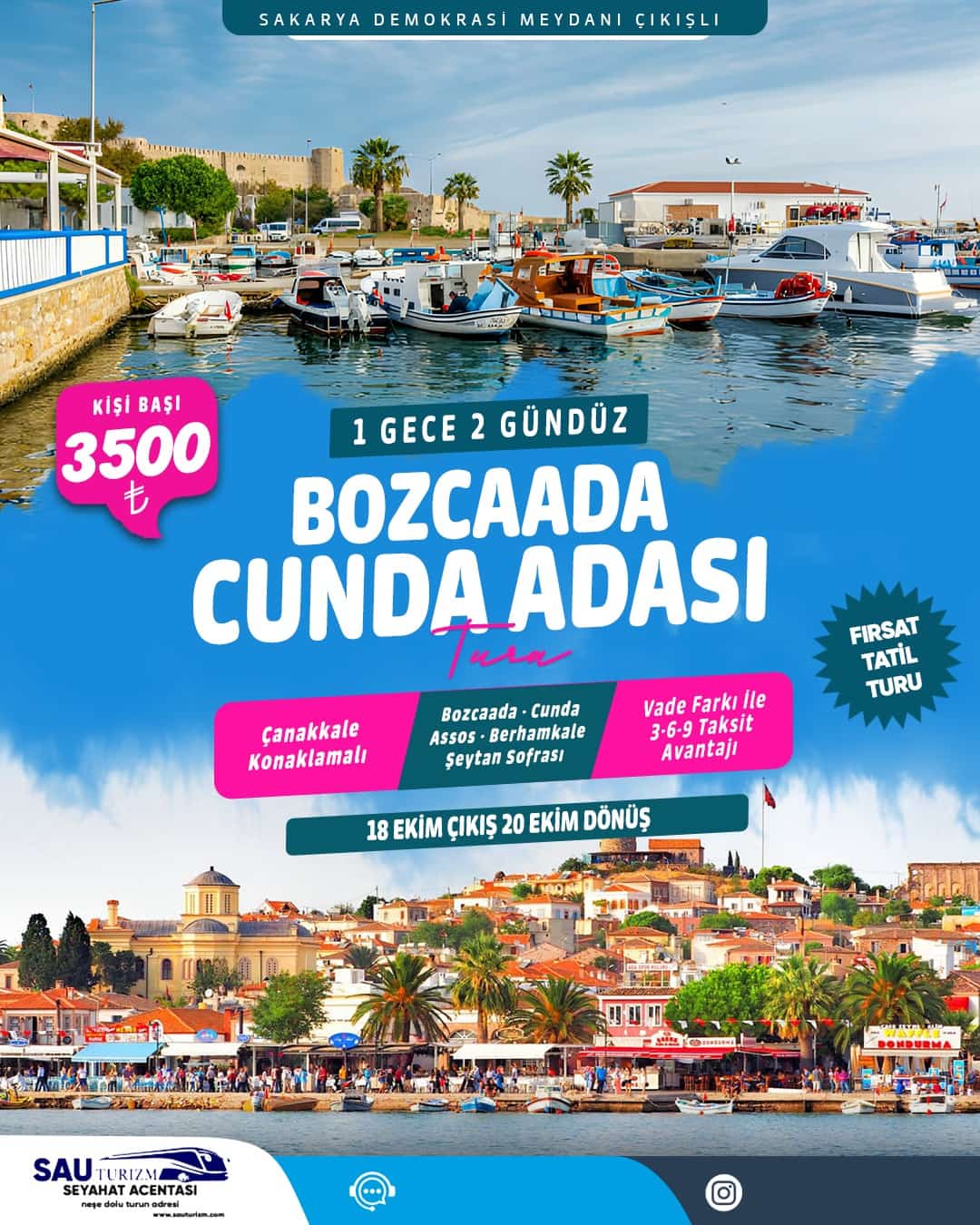 Sakarya Çıkışlı Konaklamalı Bozcaada Cunda Adası Turu 18-20 Ekim